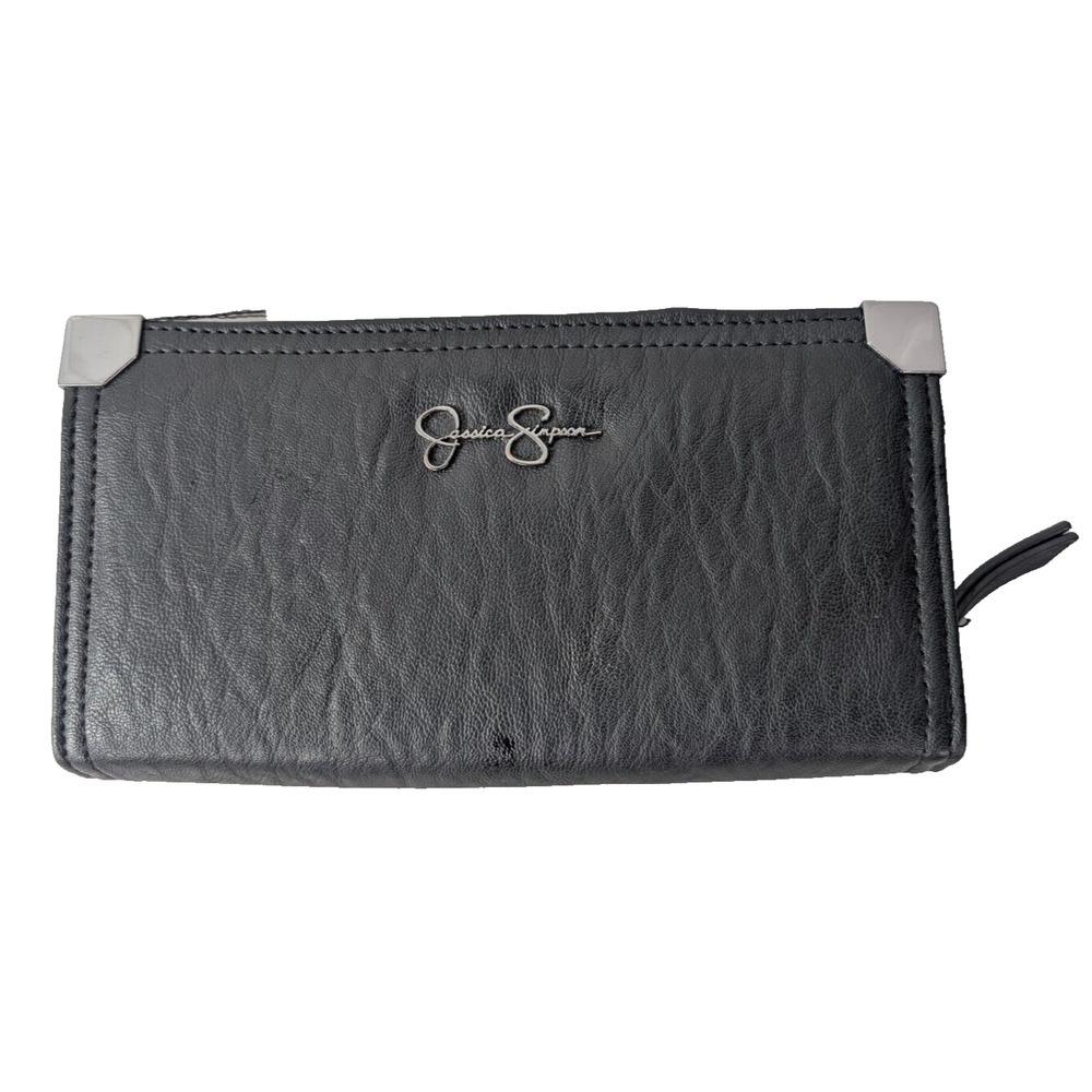 Jessica Simpson Frankie Wallet Black Coin Zipper Card Holder‎ Multi Section
